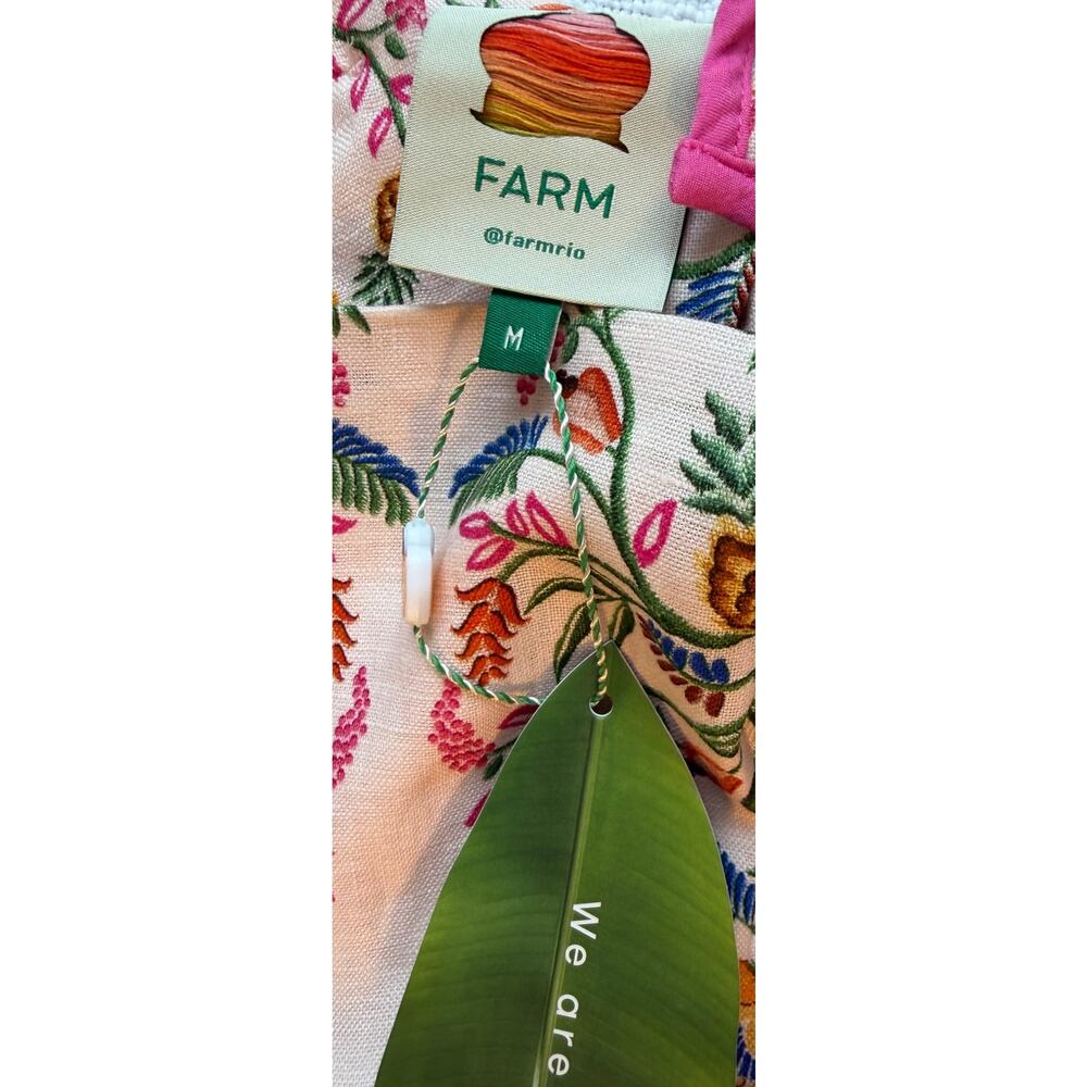 Farm Rio NEW Delicate Forest Pink Linen Mini Dress, Med - Picture 12 of 15